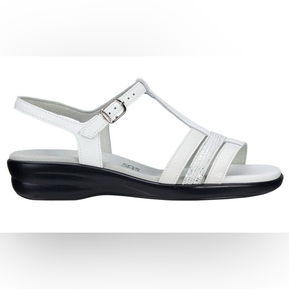 SAS tripad comfort Capri T-strap Sandals white leather size 10N‎